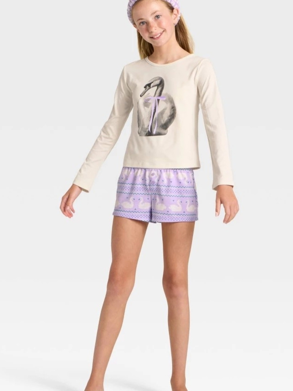 Art Class Girls Purple & Cream Swan PJ Set XXL (16/18) - NWT